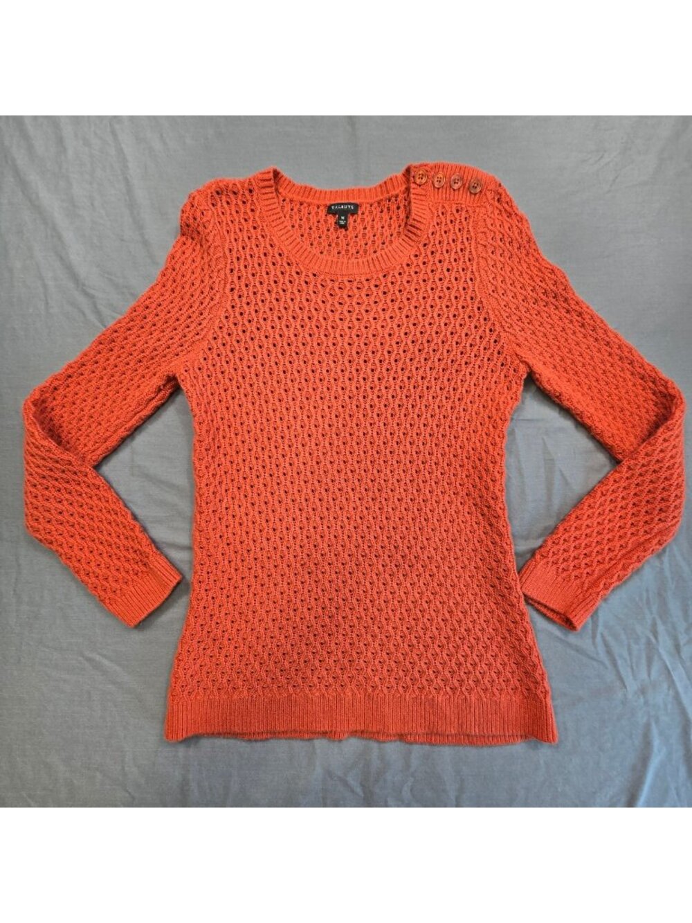 Talbots Medium Long Sleeve Knit Sweater Burnt Orange Button-Shoulder Knit